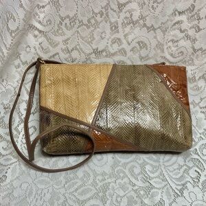 Vintage, Manege, Multi-color Genuine Snakeskin Leather Shoulder Bag 12in x 8in